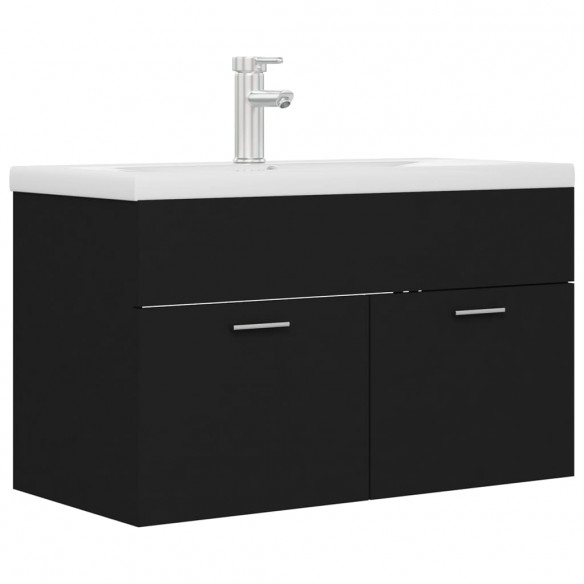 Armoire d'évier avec lavabo intégré Noir Aggloméré