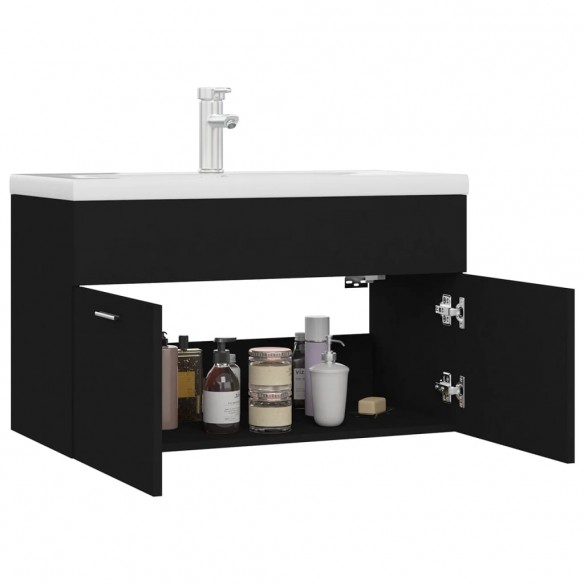 Armoire d'évier avec lavabo intégré Noir Aggloméré