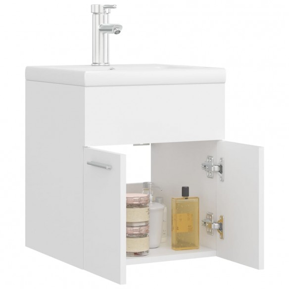 Armoire d'évier avec lavabo intégré Blanc Aggloméré