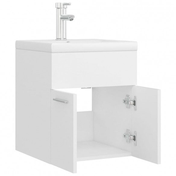 Armoire d'évier avec lavabo intégré Blanc Aggloméré