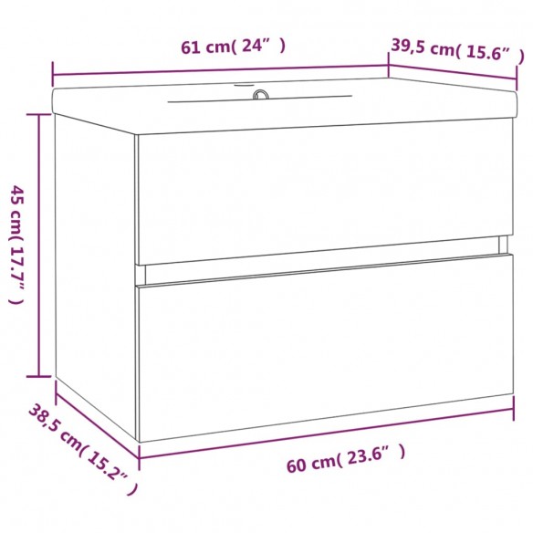 Meuble lavabo avec bassin intégré Chêne fumé Bois d'ingénierie