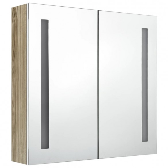 Armoire de salle de bain à miroir LED blanc et chêne 62x14x60cm