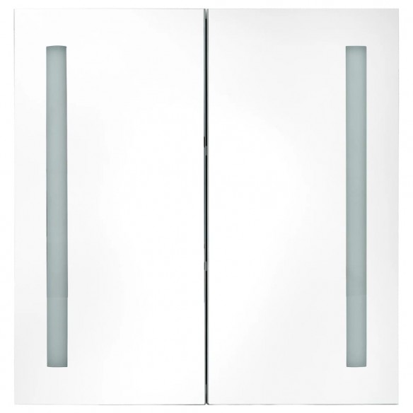 Armoire de salle de bain à miroir LED blanc et chêne 62x14x60cm