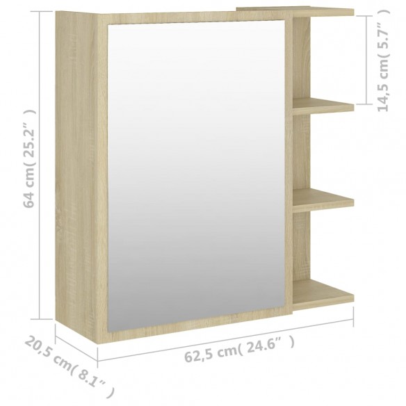 Armoire à miroir de bain Chêne sonoma 62,5x20,5x64 cm Aggloméré