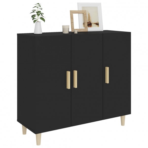 Buffet noir 90x34x80 cm bois d'ingénierie