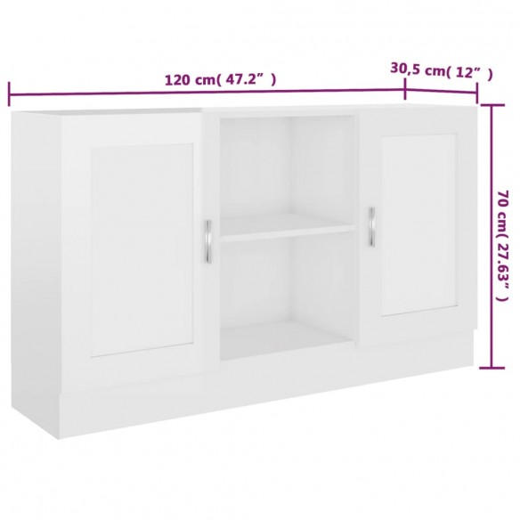 Buffet Blanc brillant 120x30,5x70 cm Aggloméré