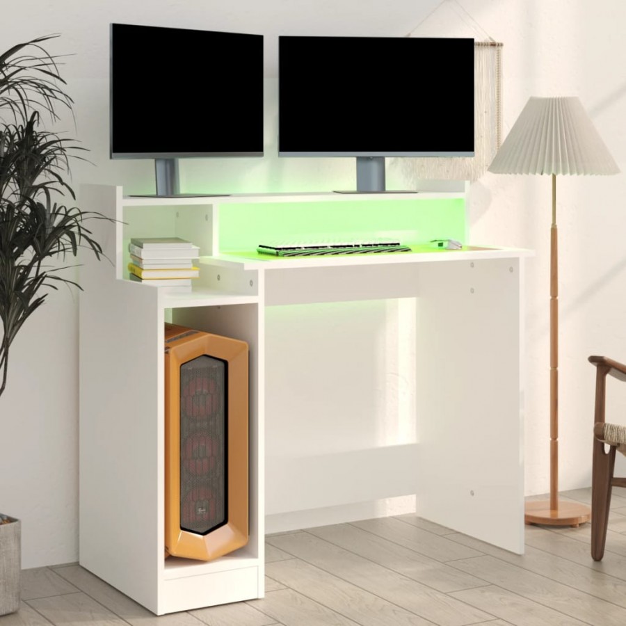 Bureau avec lumières LED Blanc 97x45x90 cm 