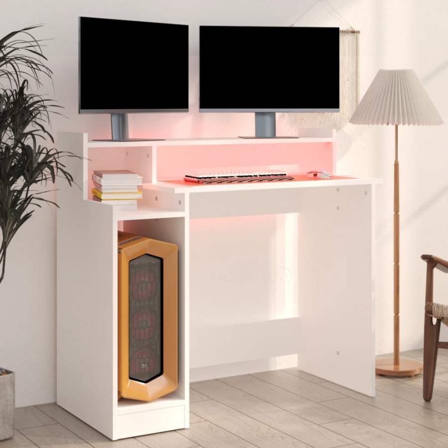 Bureau avec lumières LED Blanc 97x45x90 cm 