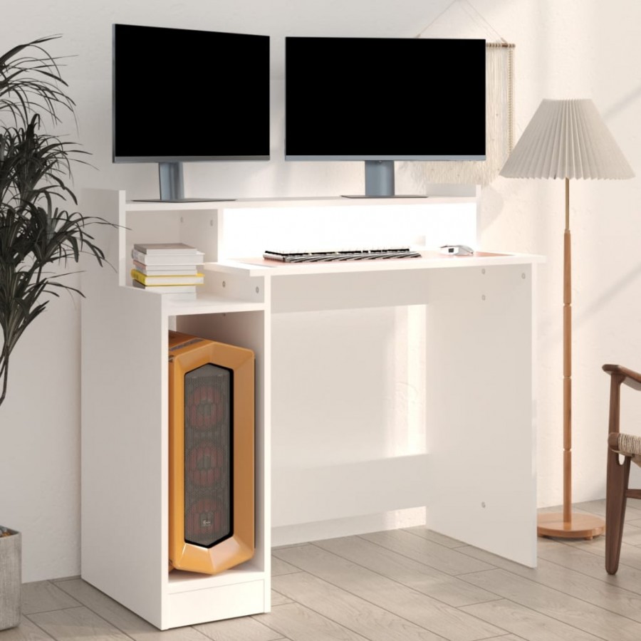 Bureau avec lumières LED Blanc 97x45x90 cm 