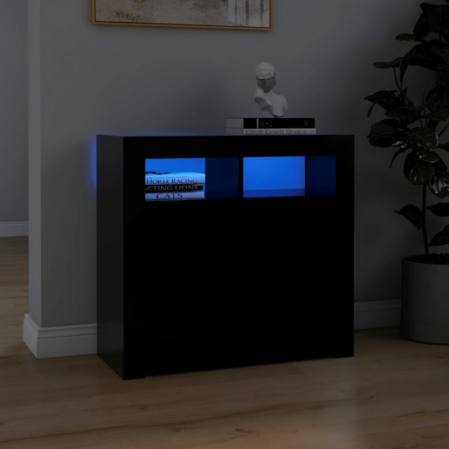 Buffet avec lumières LED noir 80x35x75 cm