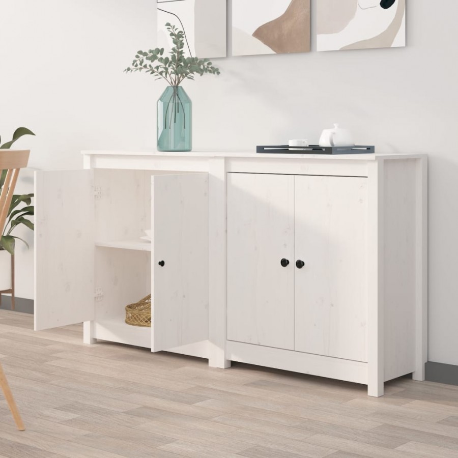 Buffets 2 pcs Blanc 70x35x80 cm Bois massif de pin