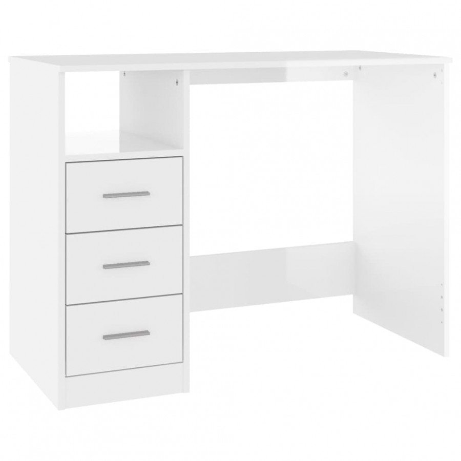 Bureau et tiroirs Blanc brillant 102x50x76 cm 