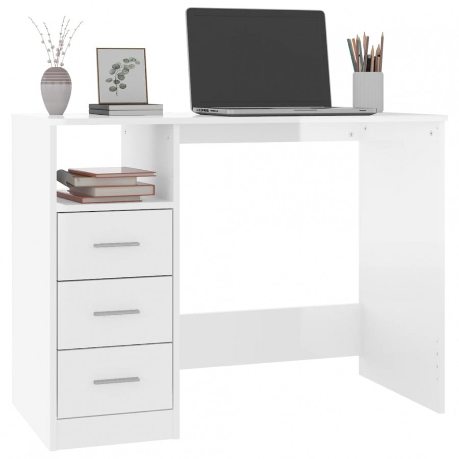 Bureau et tiroirs Blanc brillant 102x50x76 cm 