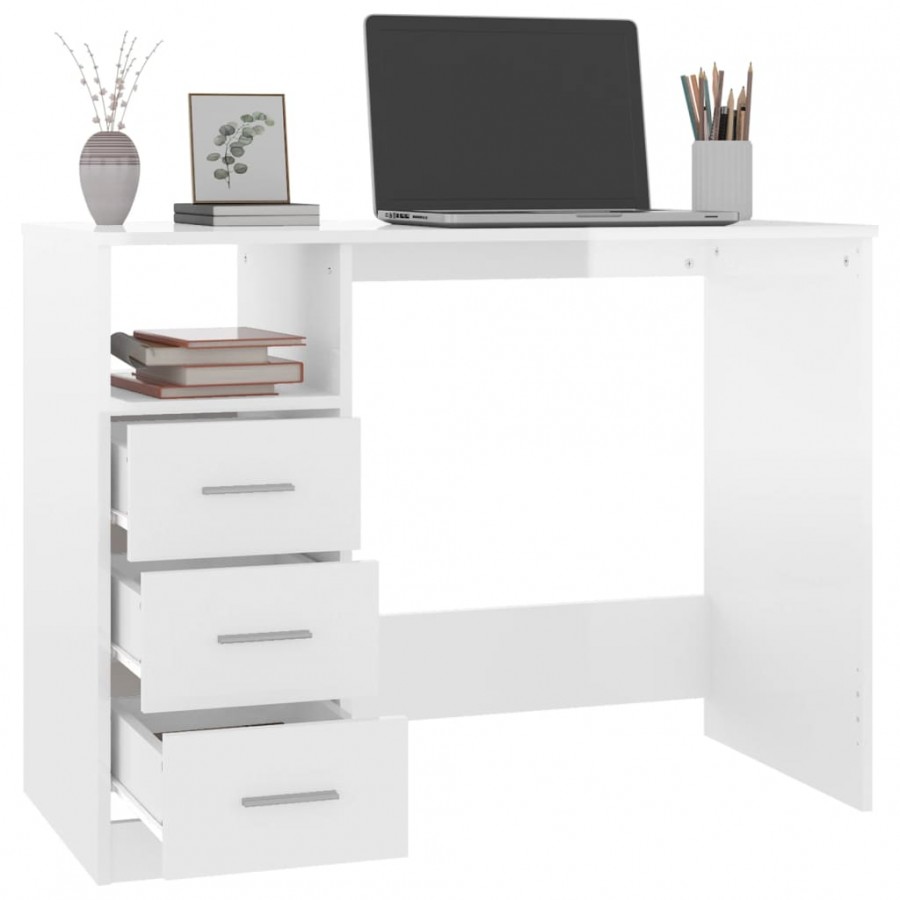 Bureau et tiroirs Blanc brillant 102x50x76 cm 