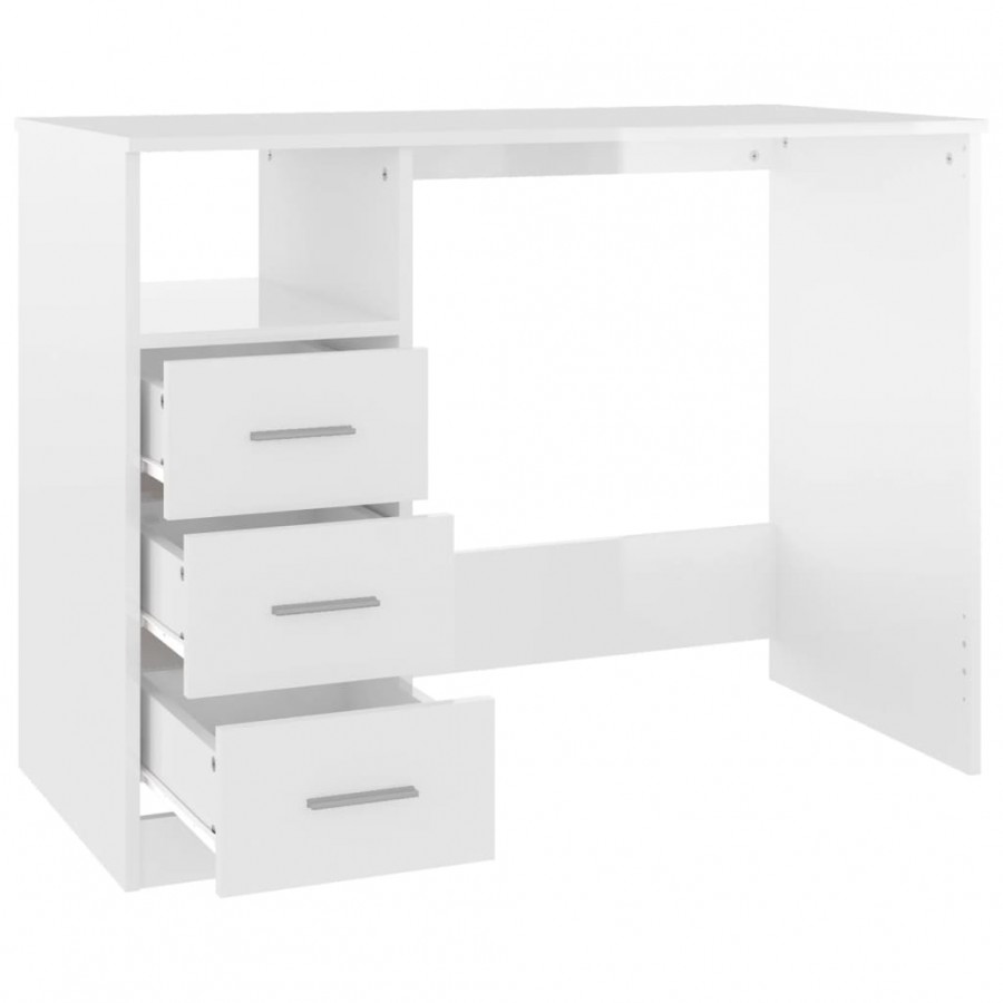 Bureau et tiroirs Blanc brillant 102x50x76 cm 