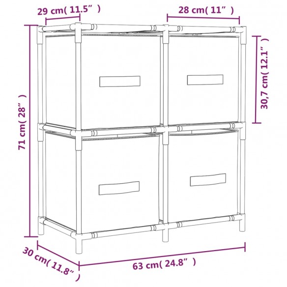 Armoire de rangement 4 paniers en tissu Crème 63x30x71 cm Acier