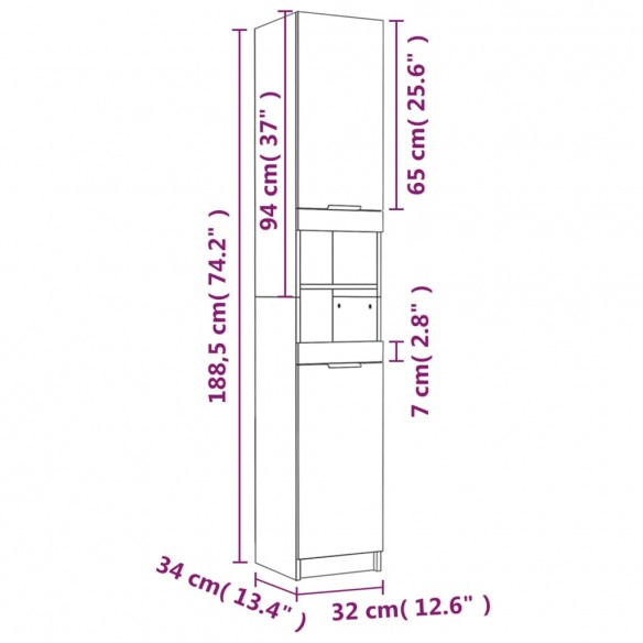 Armoire de salle de bain Blanc brillant 32x34x188,5 cm