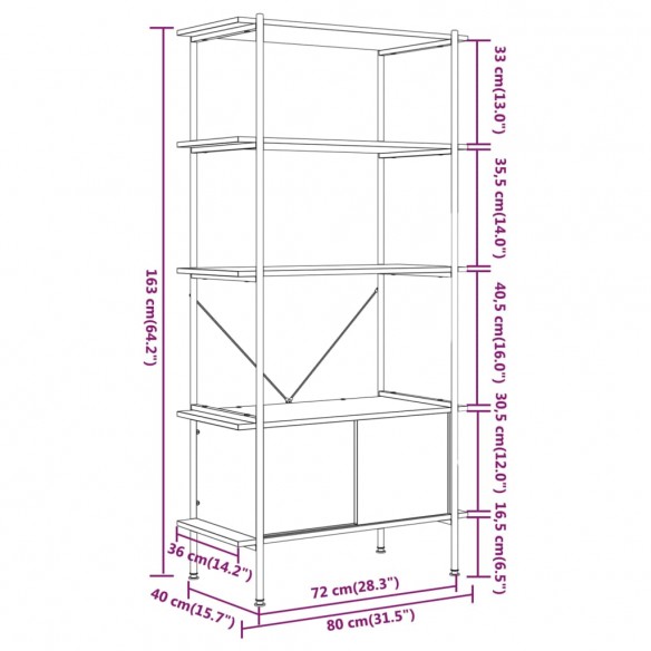 Étagère à 5 niveaux armoire 80x40x163cm Acier bois d'ingénierie