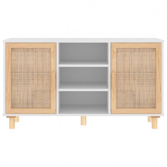 Buffet Blanc 105x30x60 cm Bois de pin massif et rotin naturel