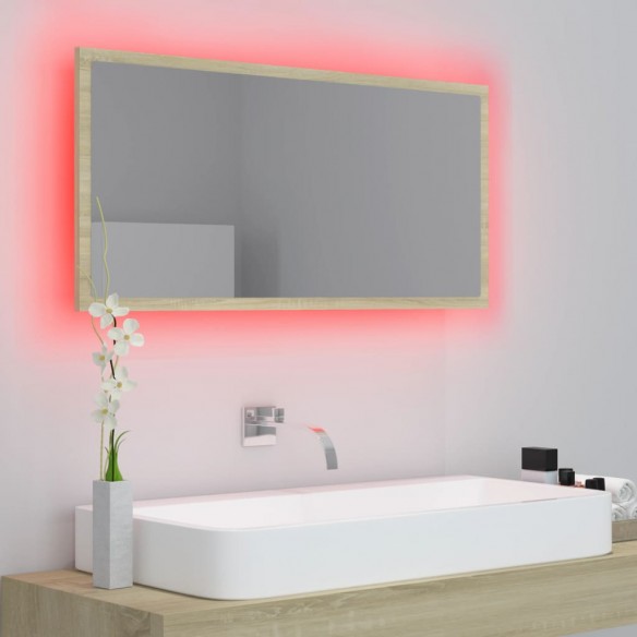 Miroir LED de salle de bain Chêne sonoma 90x8,5x37 cm Acrylique