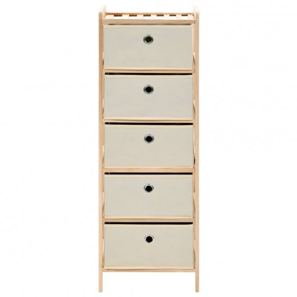 Étagère de rangement 5 paniers tissu bois de cèdre beige