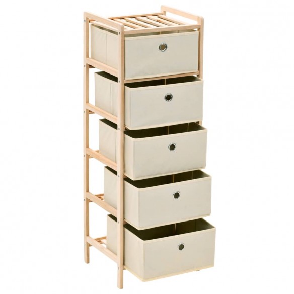 Étagère de rangement 5 paniers tissu bois de cèdre beige