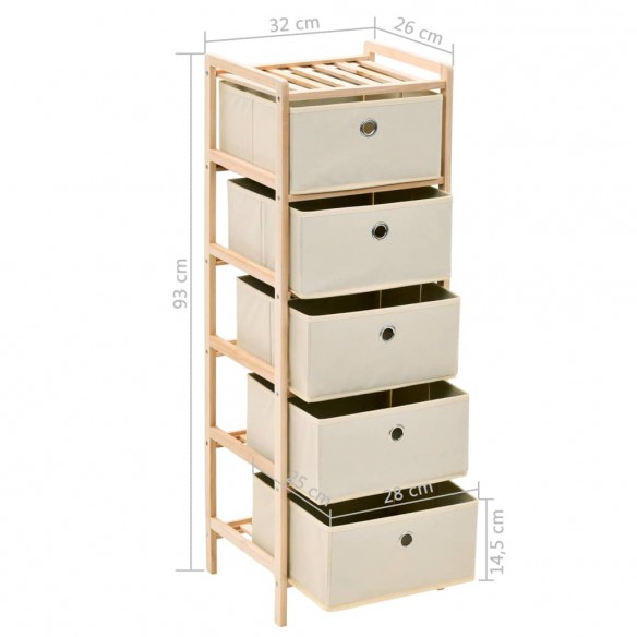 Étagère de rangement 5 paniers tissu bois de cèdre beige