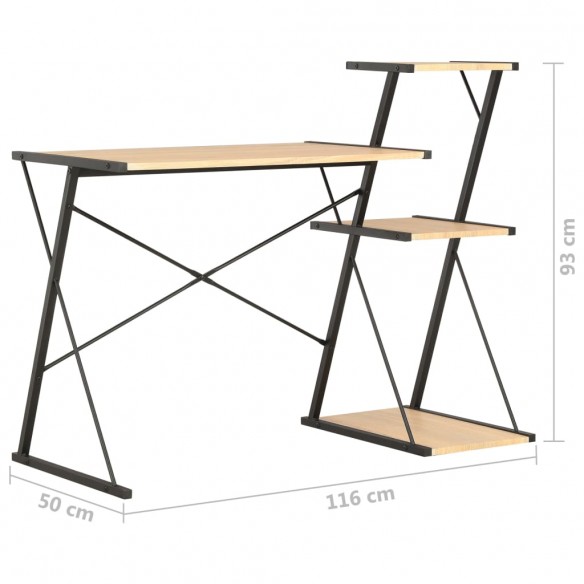 Bureau avec étagère Noir et chêne 116x50x93 cm