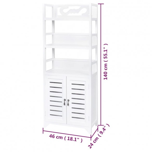 Vitrine Blanc 46x24x140 cm Bois de Paulownia solide