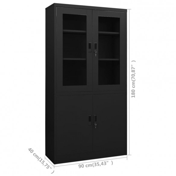 Armoire de bureau Noir 90x40x180 cm Acier