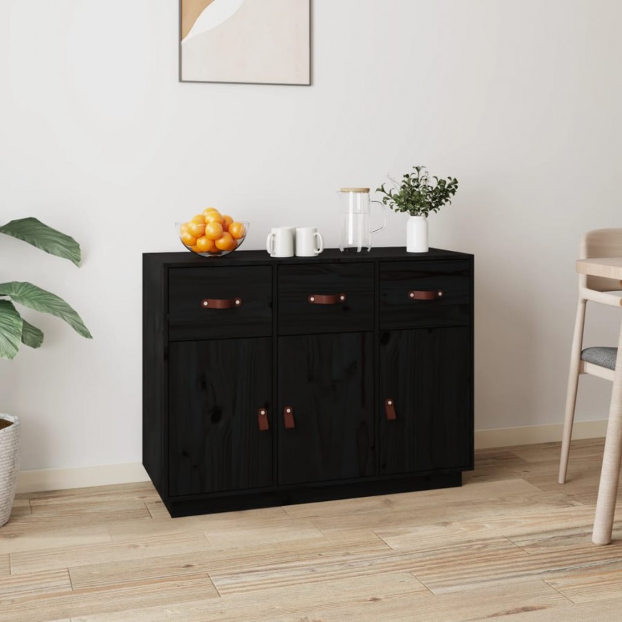 Buffet Noir 100x40x75 cm Bois massif de pin