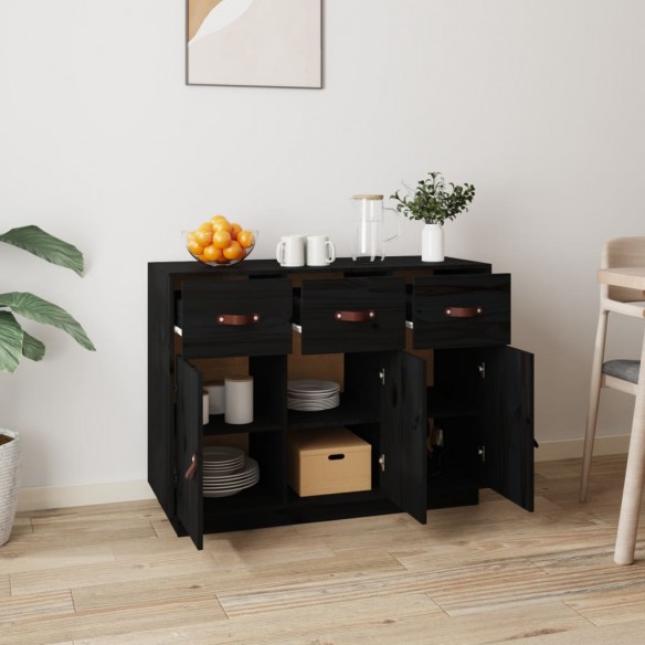 Buffet Noir 100x40x75 cm Bois massif de pin