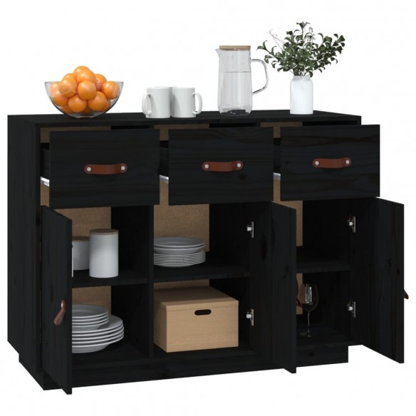 Buffet Noir 100x40x75 cm Bois massif de pin