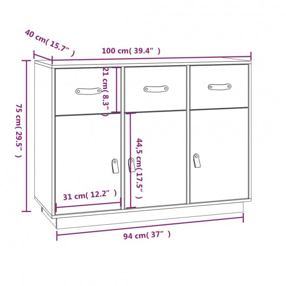 Buffet Noir 100x40x75 cm Bois massif de pin