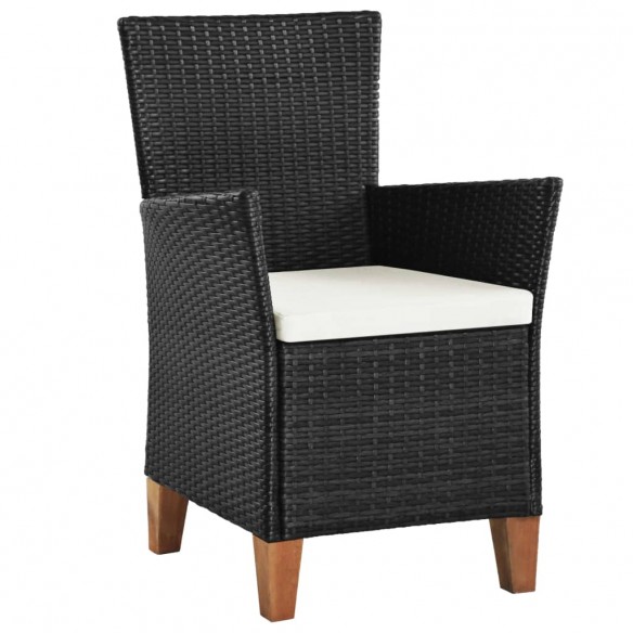 Chaises d'extérieur 2 pcs avec coussins Résine tressée Noir