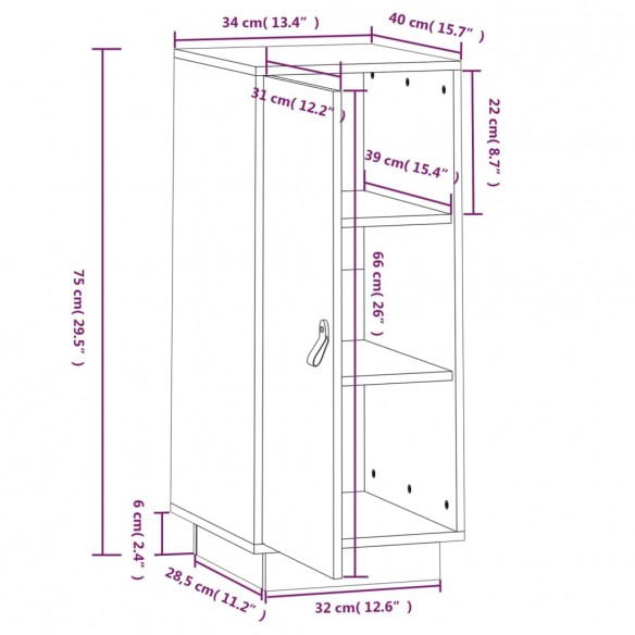 Buffet Blanc 34x40x75 cm Bois massif de pin