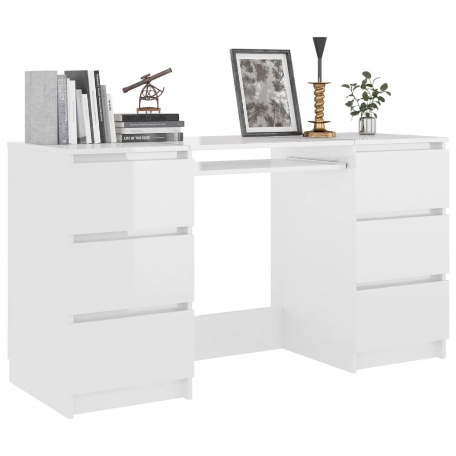Bureau Blanc brillant 140x50x77 cm Aggloméré