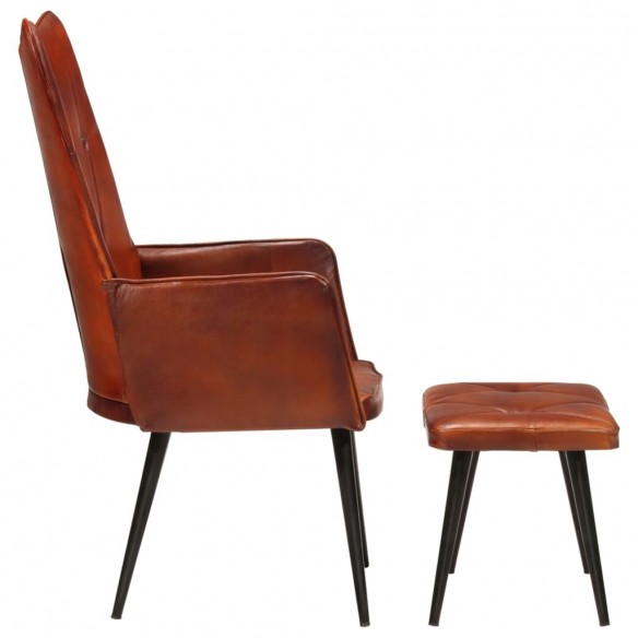 Chaise à oreilles avec repose-pied Marron Cuir véritable