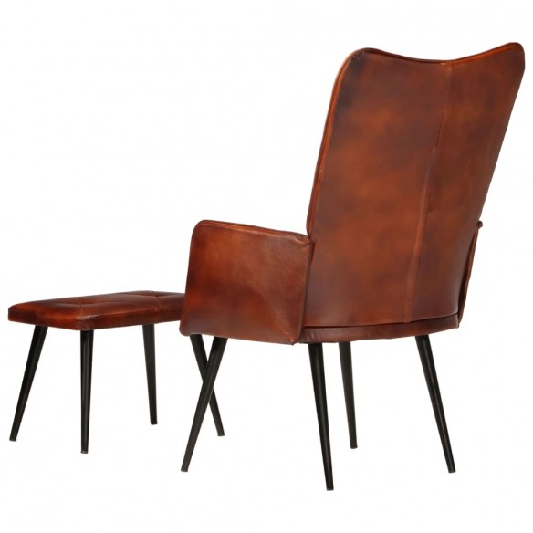 Chaise à oreilles avec repose-pied Marron Cuir véritable