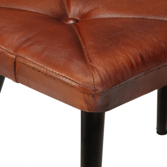 Chaise à oreilles avec repose-pied Marron Cuir véritable