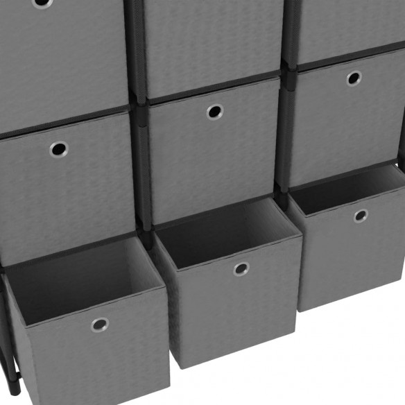 Étagère à 12 cubes avec boîtes Noir 103x30x141 cm Tissu
