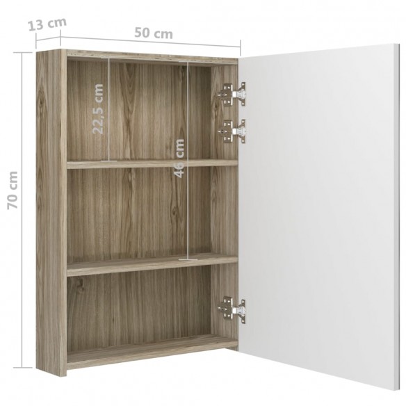 Armoire de salle de bain à miroir LED blanc et chêne 50x13x70cm