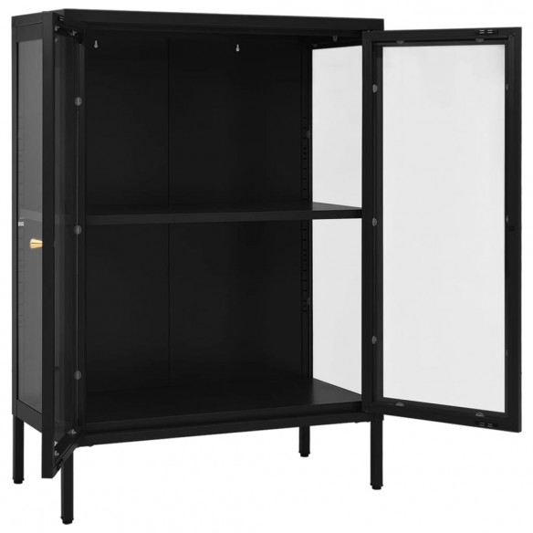 Buffet Noir 75x35x105 cm Acier et verre