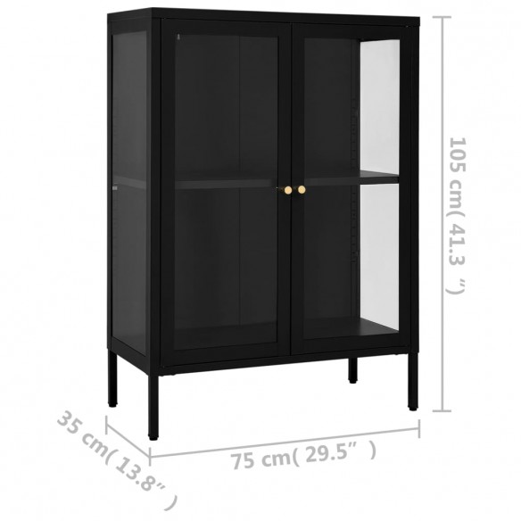 Buffet Noir 75x35x105 cm Acier et verre