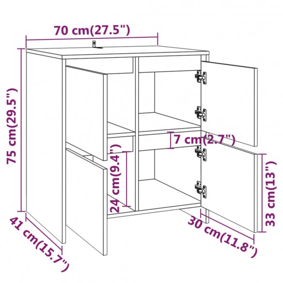 Buffet Blanc brillant 70x41x75 cm Aggloméré