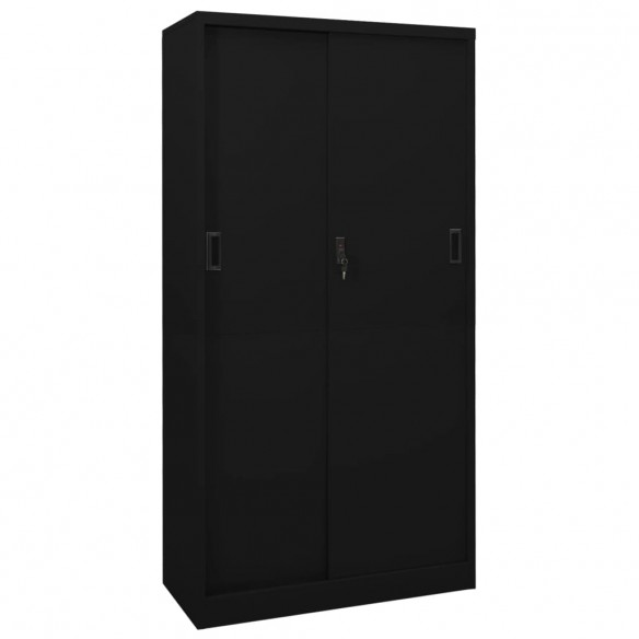 Armoire de bureau avec porte coulissante Noir 90x40x180cm Acier