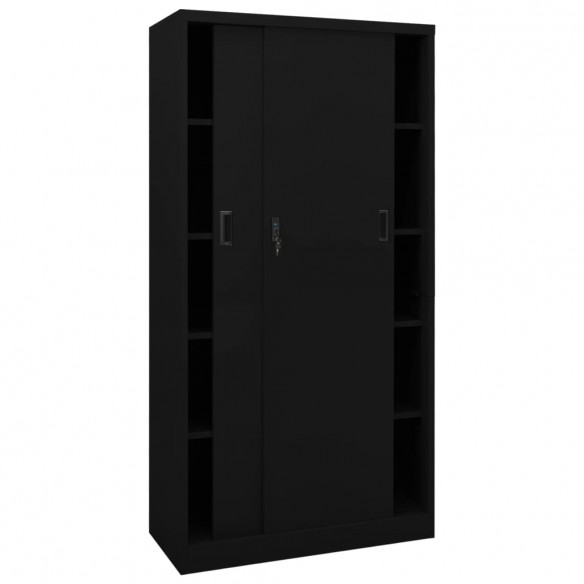 Armoire de bureau avec porte coulissante Noir 90x40x180cm Acier