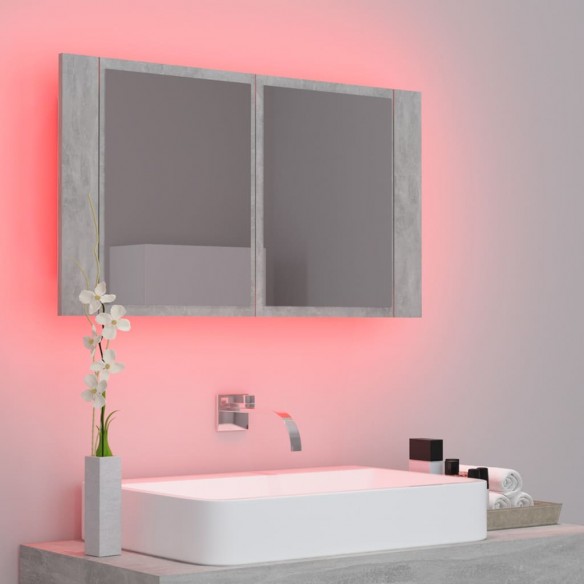 Armoire de salle de bain à miroir LED Gris béton Acrylique