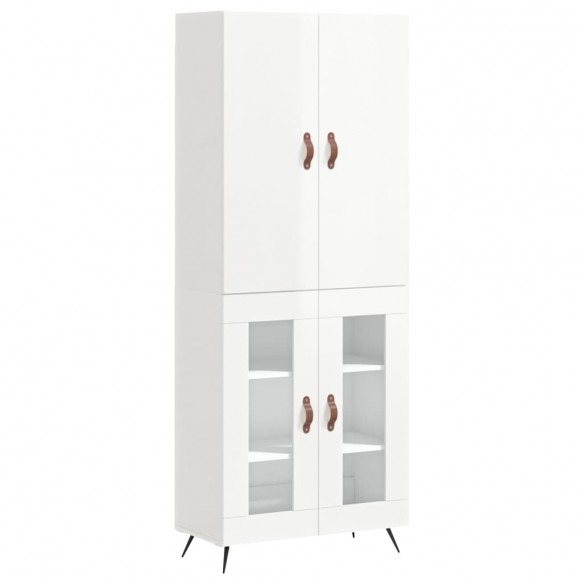 Buffet haut Blanc brillant 69,5x34x180 cm Bois d'ingénierie