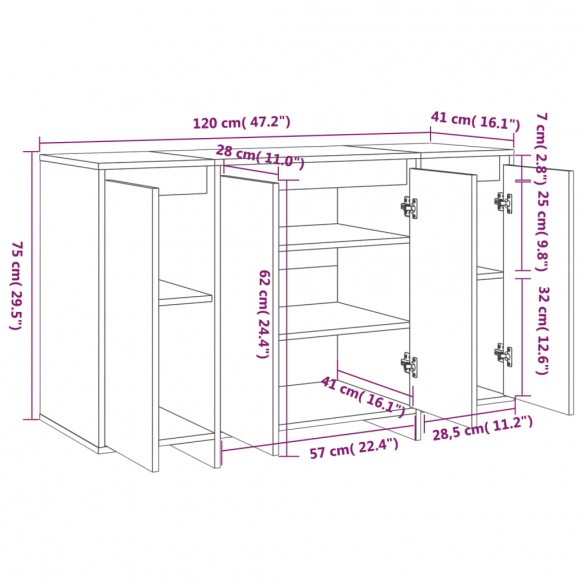 Buffet Sonoma gris 120x41x75 cm Aggloméré